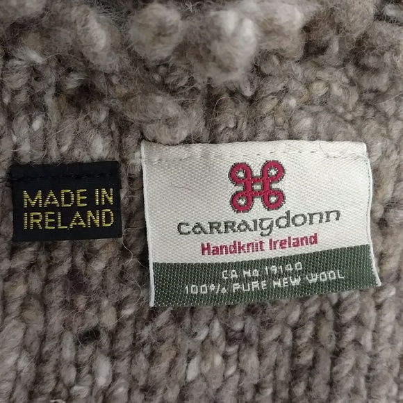 Irish Sweater Jacket Cardigan Coat Natural Neutral Fun Shaggy Collar frt Pockets - Picture 6 of 8